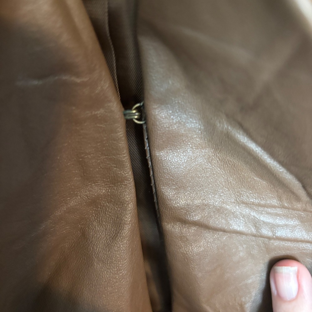 Neiman Marcus Exclusive Brown Genuine Leather Ruffle Draped Front Jacket Medium - Picture 7 of 15